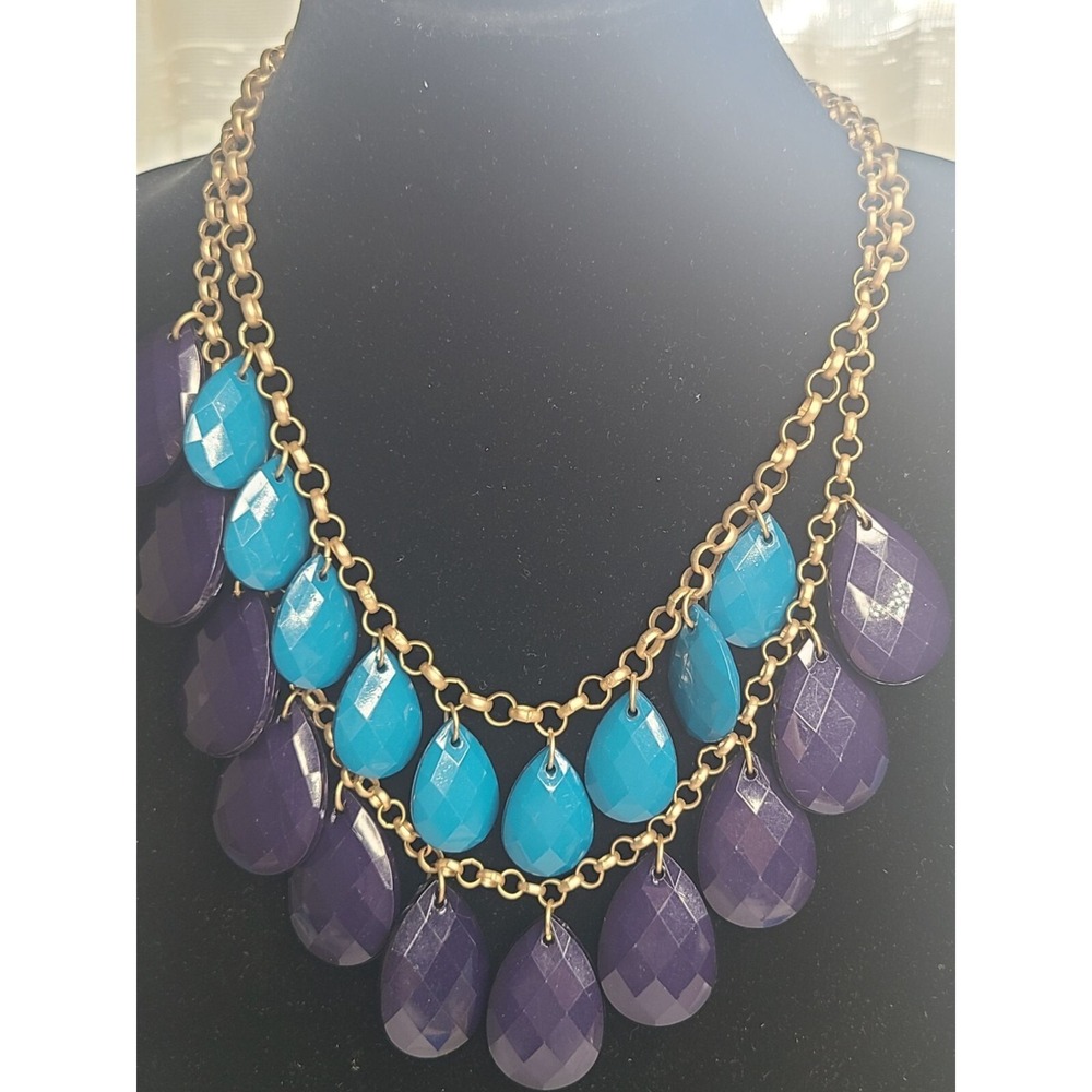 Bold Statement Necklace With Blue & Purple Teardrop Beads